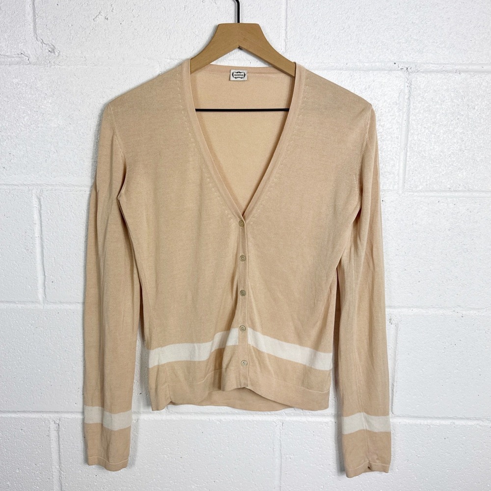 Agnona Womens Beige Cotton Silk V-Neck Cardigan Sweater‎ Made in Italy Size 42